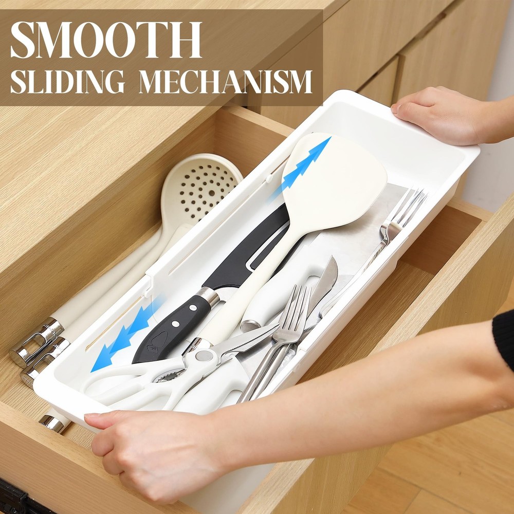 1 Pack Deep Drawer Organizer Bins, Sliding Drawer Organizer Bin Expandable an...