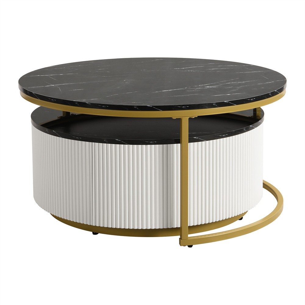 Modern Round Nesting Coffee Table Center Cocktail Table End Table with Drawers
