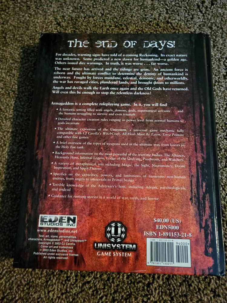 Eden Studios Horror RPG Armageddon - The End Times VG+