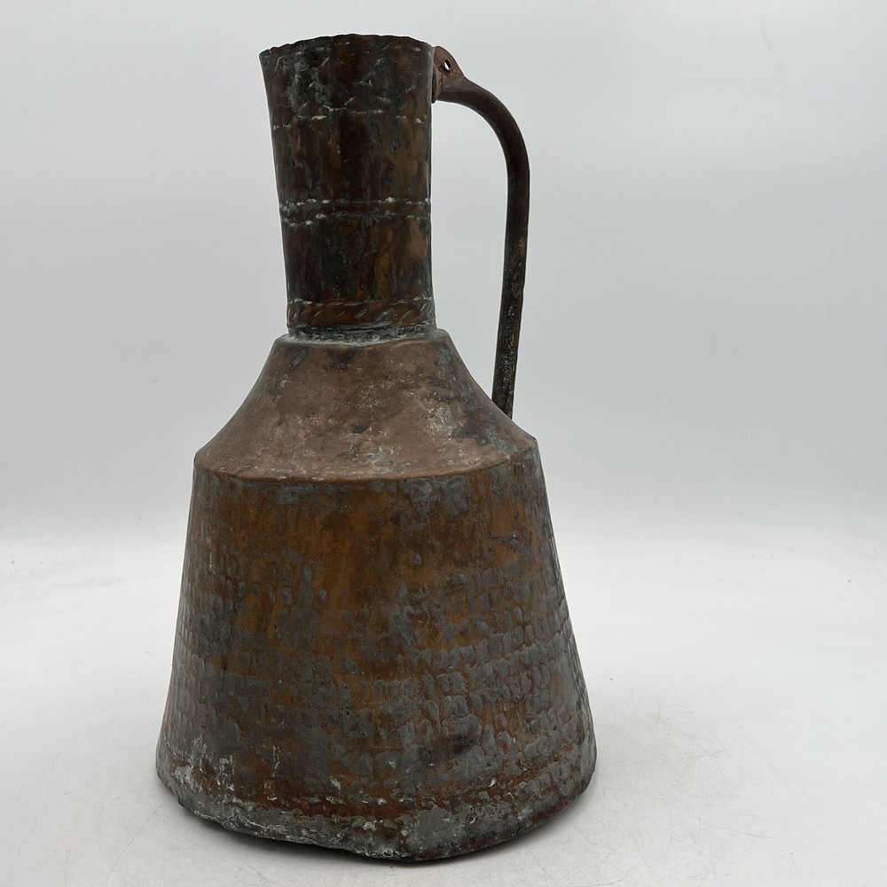 Antique Primitive Arts & Crafts Hammered Hand Raised Copper Pitcher 14''H