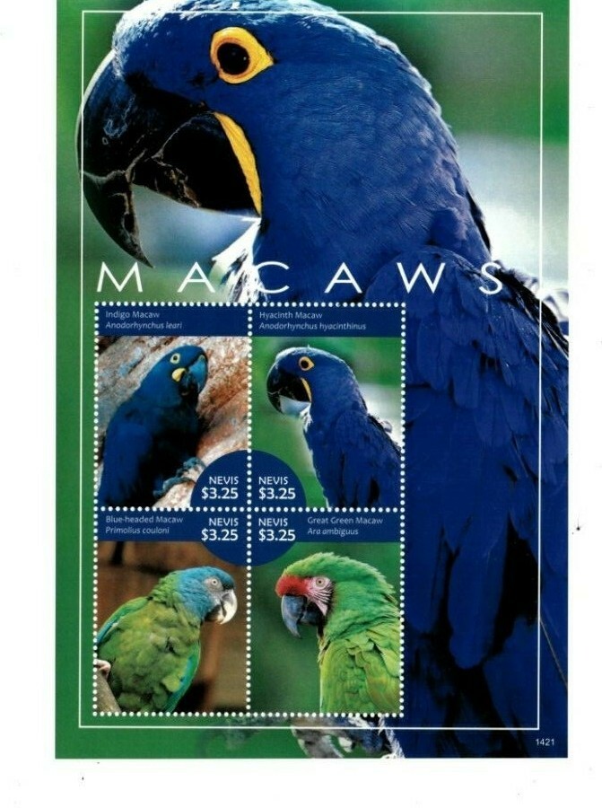 Nevis - 2014 - Macaws  - Sheet of Four  - MNH