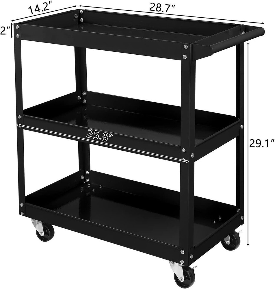 3-Tier Rolling Tool Cart with Locking Wheels & Ergonomic Handle, 330LB Capacity