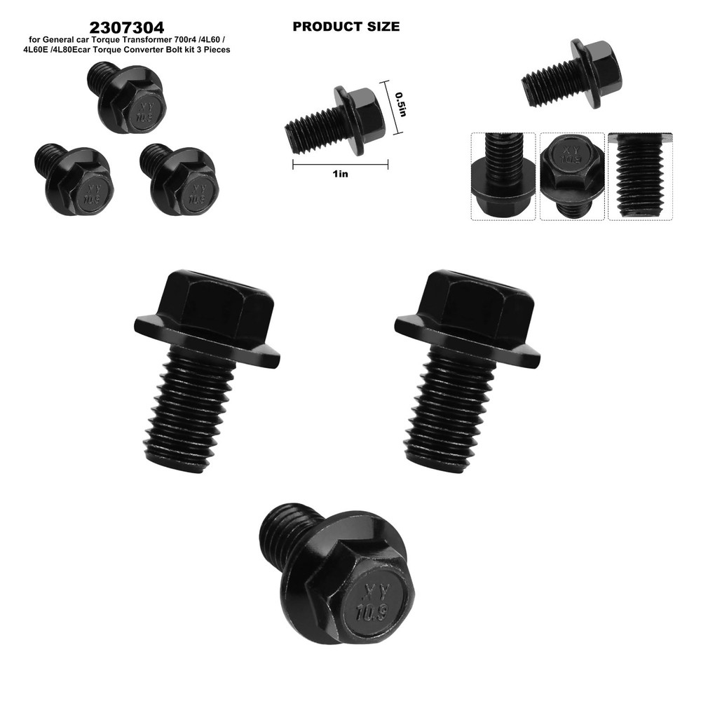 Electroplated Torque Converter Bolt Set for 4-Speed GM Transmissions - 3 Pcs
