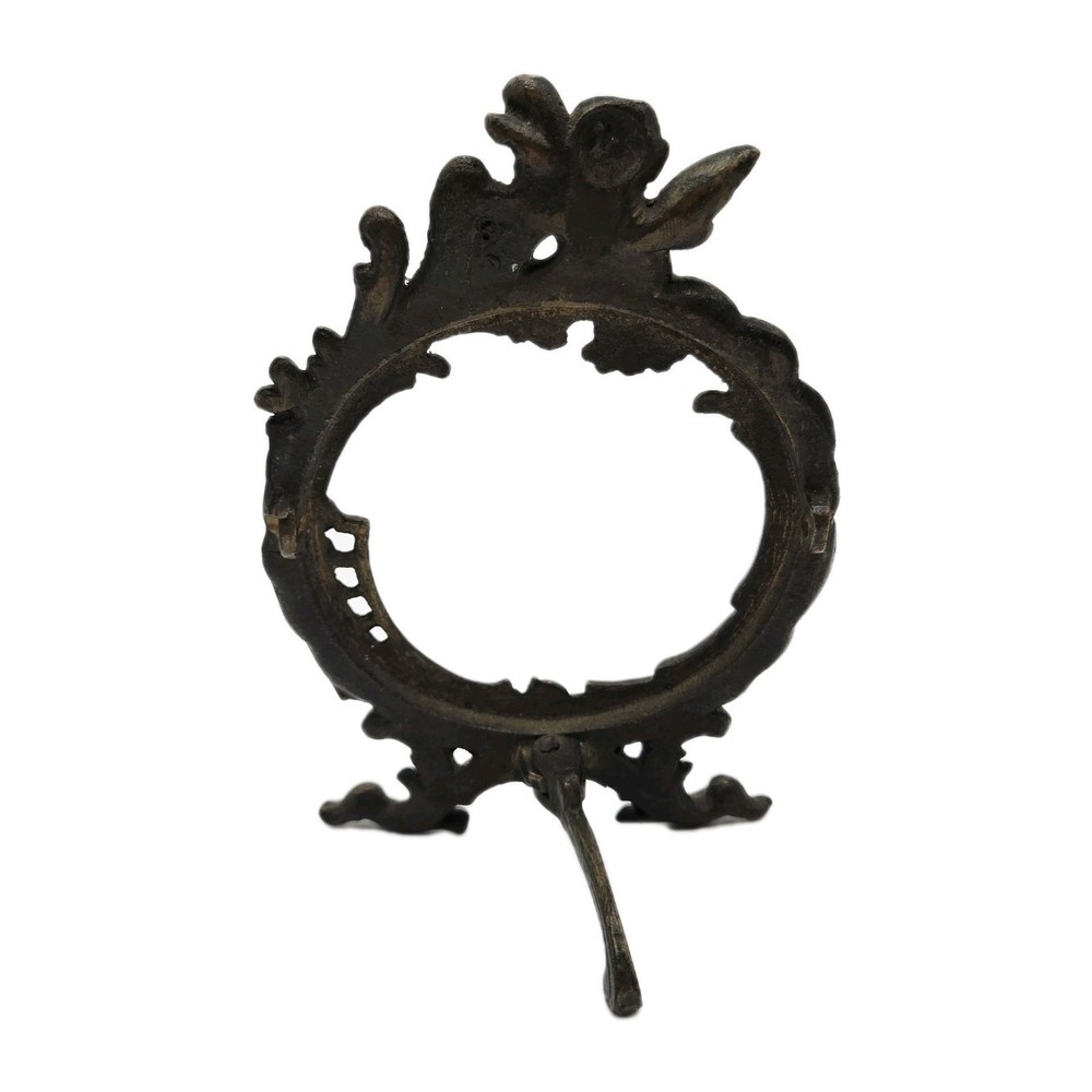Vintage Bronze Tabletop Vanity Mirror Frame With Cherub & Roses