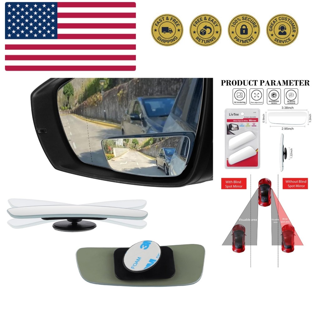 Blind Spot Mirror, Rectangular Shaped HD Glass Frameless Convex Rear View Mir...