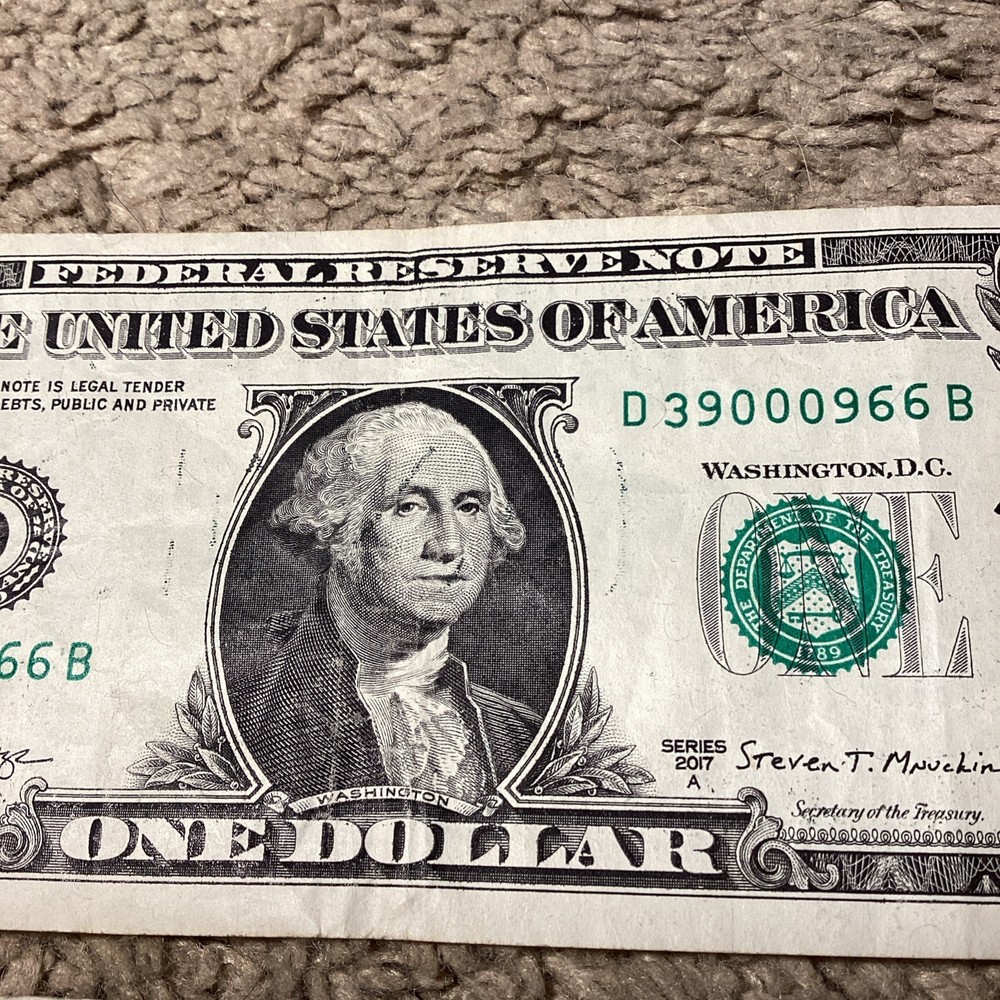 One Dollar Bill ink Error, ink from back on front
