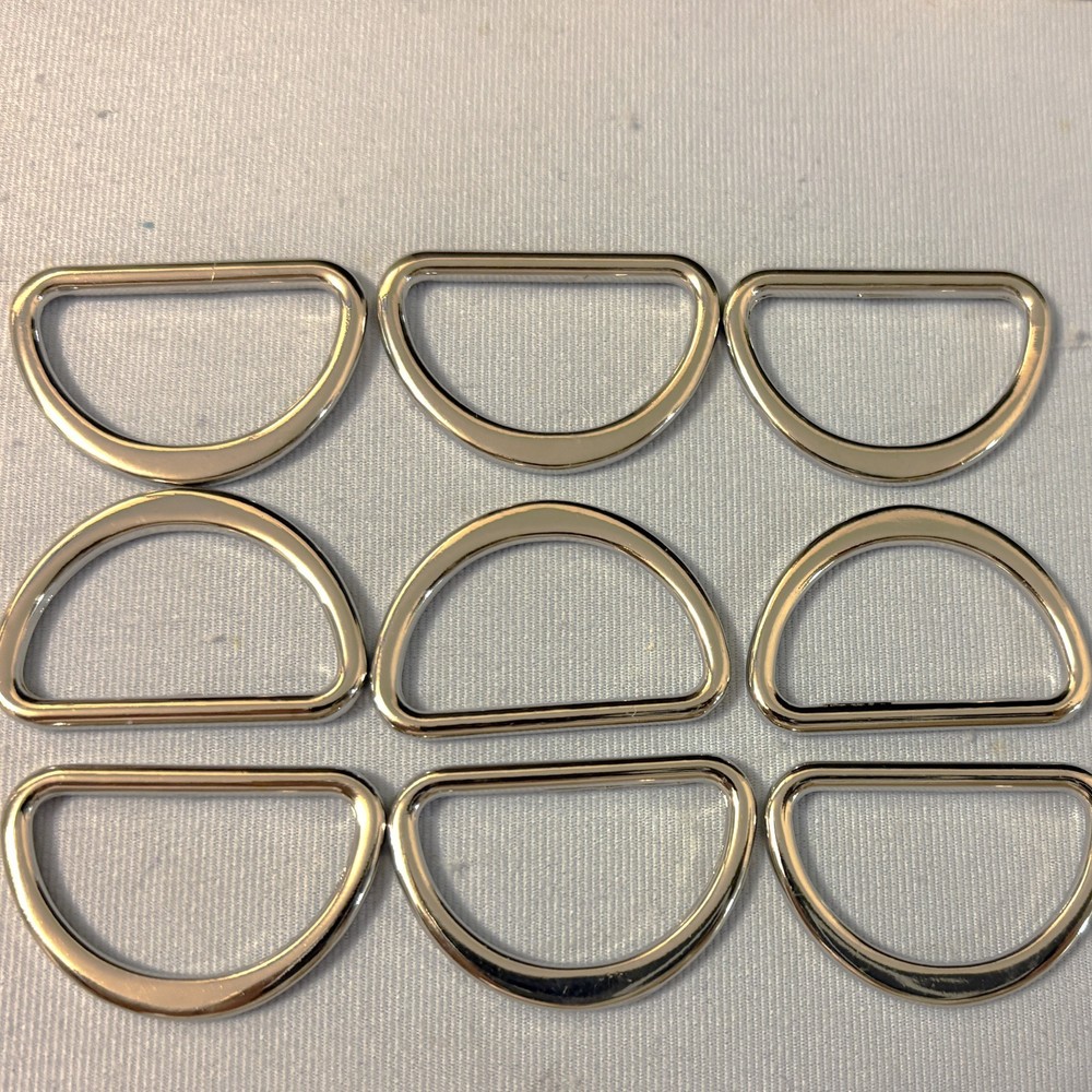 Lot of 9 Pcs Small Silver Solid Brass D-Rings Seamless Handbag Hardware