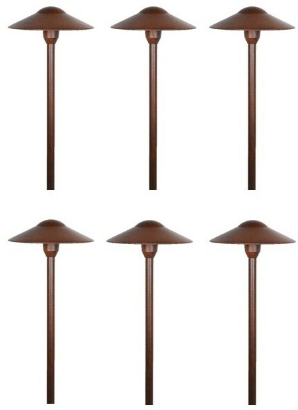 Landscape Low Voltage Lighting - Mushroom Path Light In Rust Finish Pack of 6