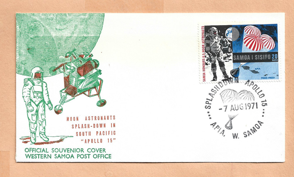 APOLLO 15 SPLASHDOWN AUG 7,1971 SAMOA  TRACKING STA  SPACE COVER
