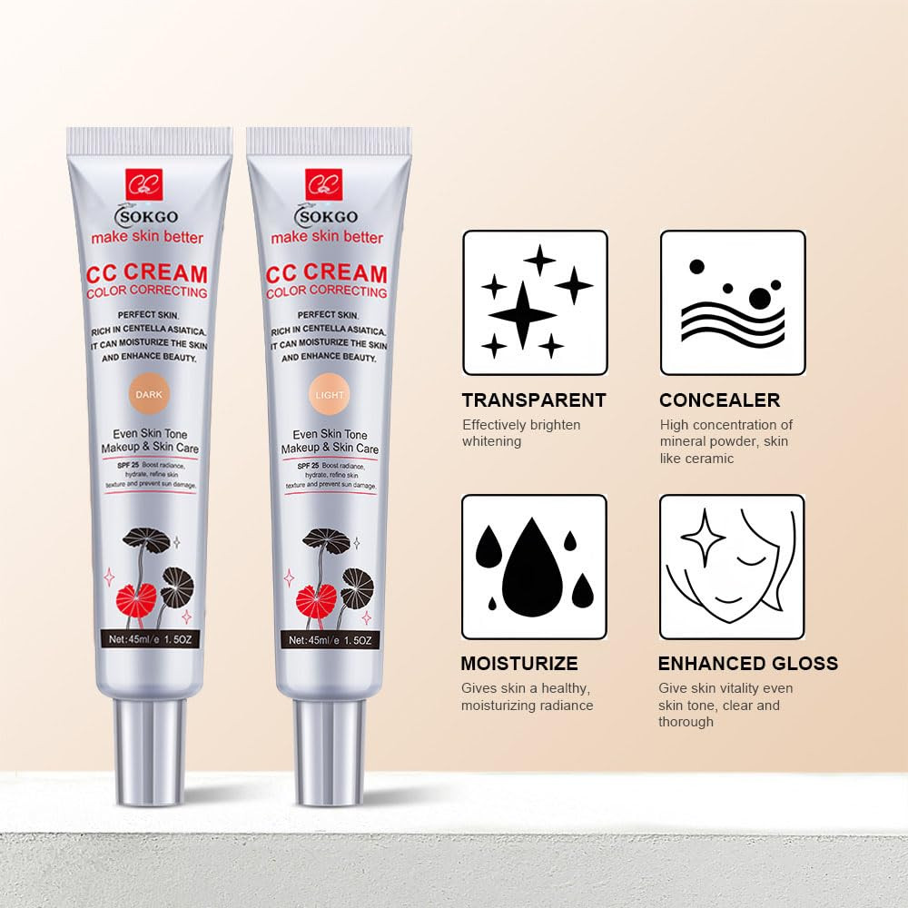 Color Correcting CC Cream, Full-Coverage Foundation, SPF 25, Even Skin Tone, Hyd