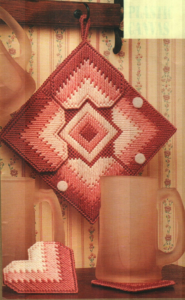 HEART COASTERS HOME DECOR DIGEST SIZE PLASTIC CANVAS PATTERN INSTRUCTIONS