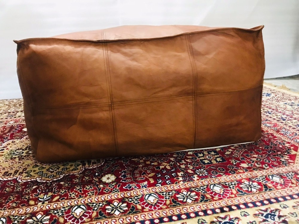Authentic Moroccan Leather Pouf Handcrafted Boho Ottoman Genuine Leather Unstuff