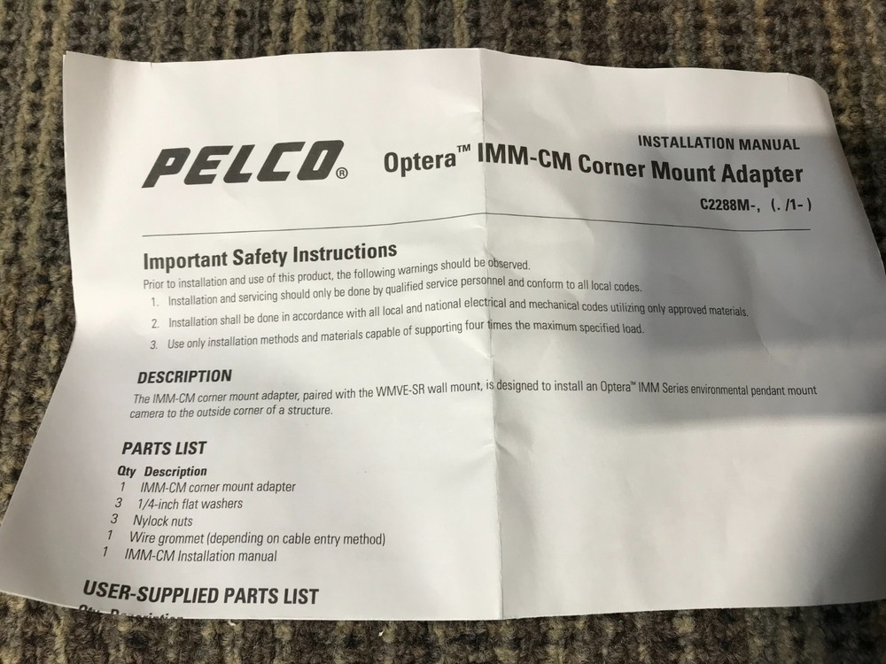 Pelco CORNER MOUNT FOR WMVE-SR TELEGREY