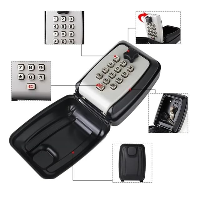 Key Lock Box with Combination Lock 12-Digits Password Code Large Capacity Wal...