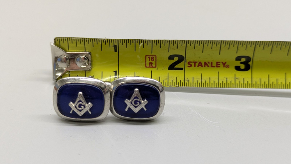 ☑️ Vintage ANSON Blue Enamel Masonic Cuff Links Preowned Boxless