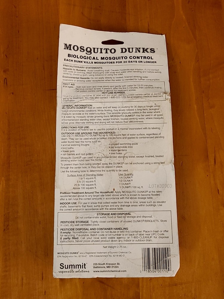 Summit Mosquito Dunks Floating Pod Kill Biologically Safe Method 6 pack -NEW