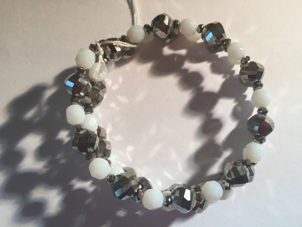 White and Silver Bracelet Hand Made