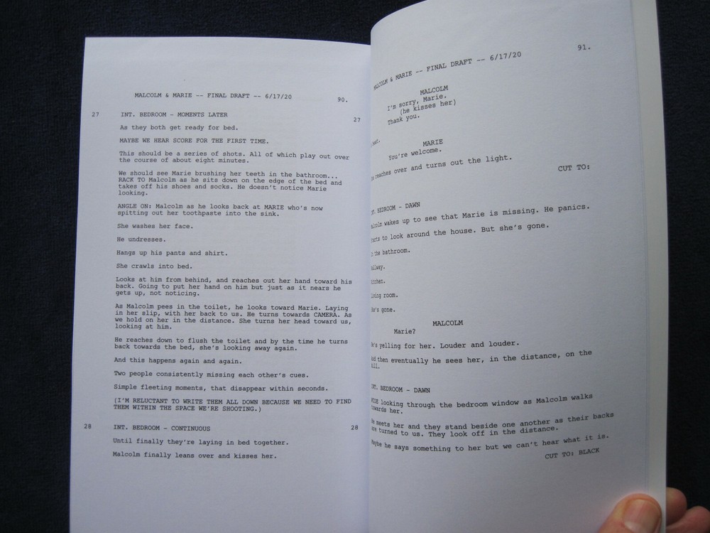 MALCOLM & MARIE by SAM LEVINSON - OSCAR CONSIDERATION SCRIPT - PB, 1st Edition