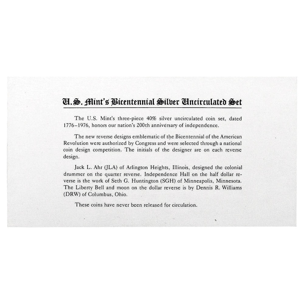 1976 S Bicentennial Red Pack 40% Silver Set 3 BU Coins
