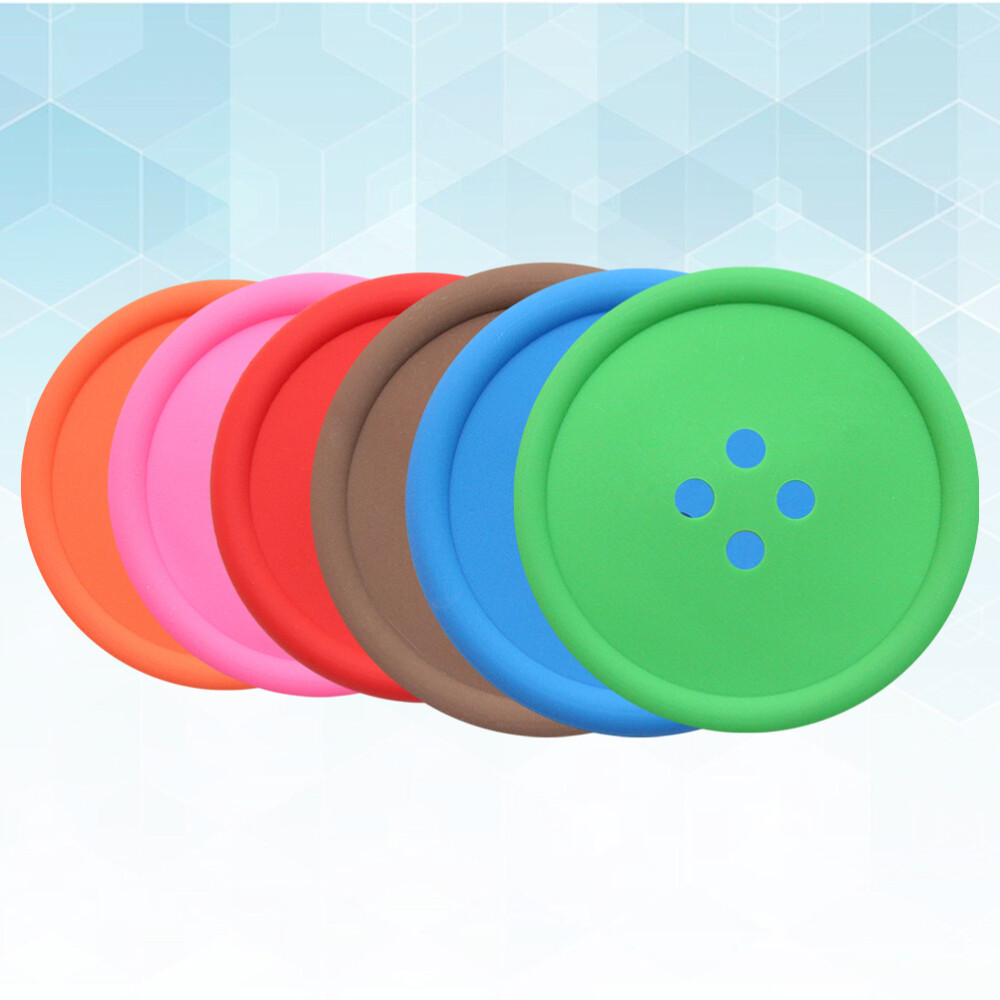6PCS Creative Round Button Shaped Coaster Silicone Coaster Placemat