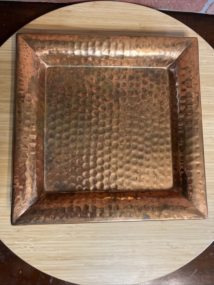 Hammered Square Solid Pure Copper Tray Plate Serveware Tableware, 13.5” Holidays