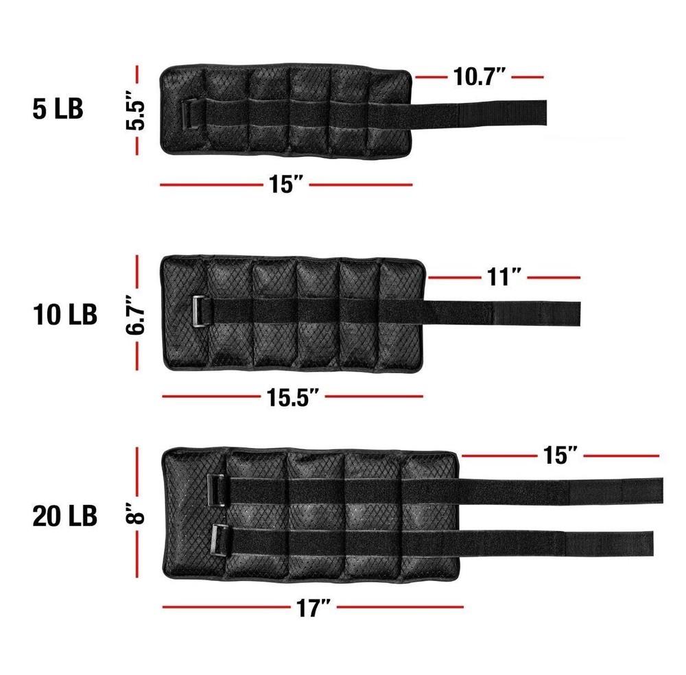 Adjustable Wrist/Ankle Weights, Exercise Workout, 20-Pound Pair & Weighted Packs