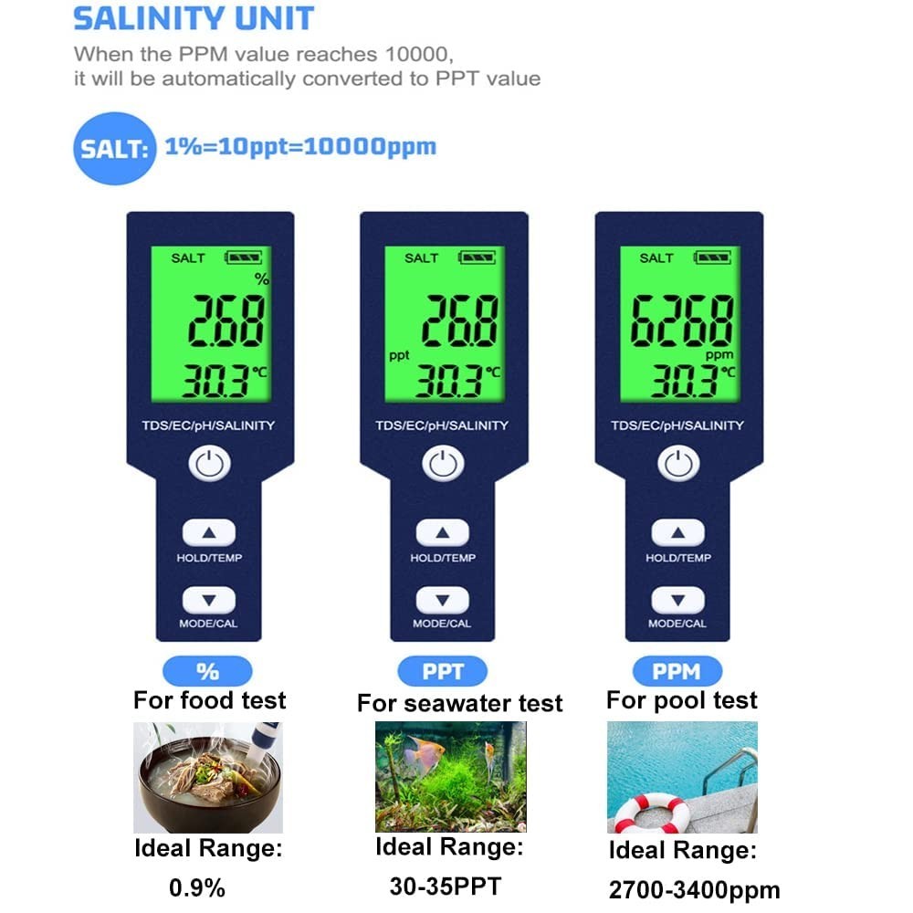 High Accuracy Salinity PH Tester for Pools & Aquariums