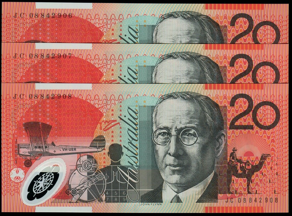 Australia - 2008 - $20 JC08 - 3 Consecutive Notes - Last Prefix - Uncirculated