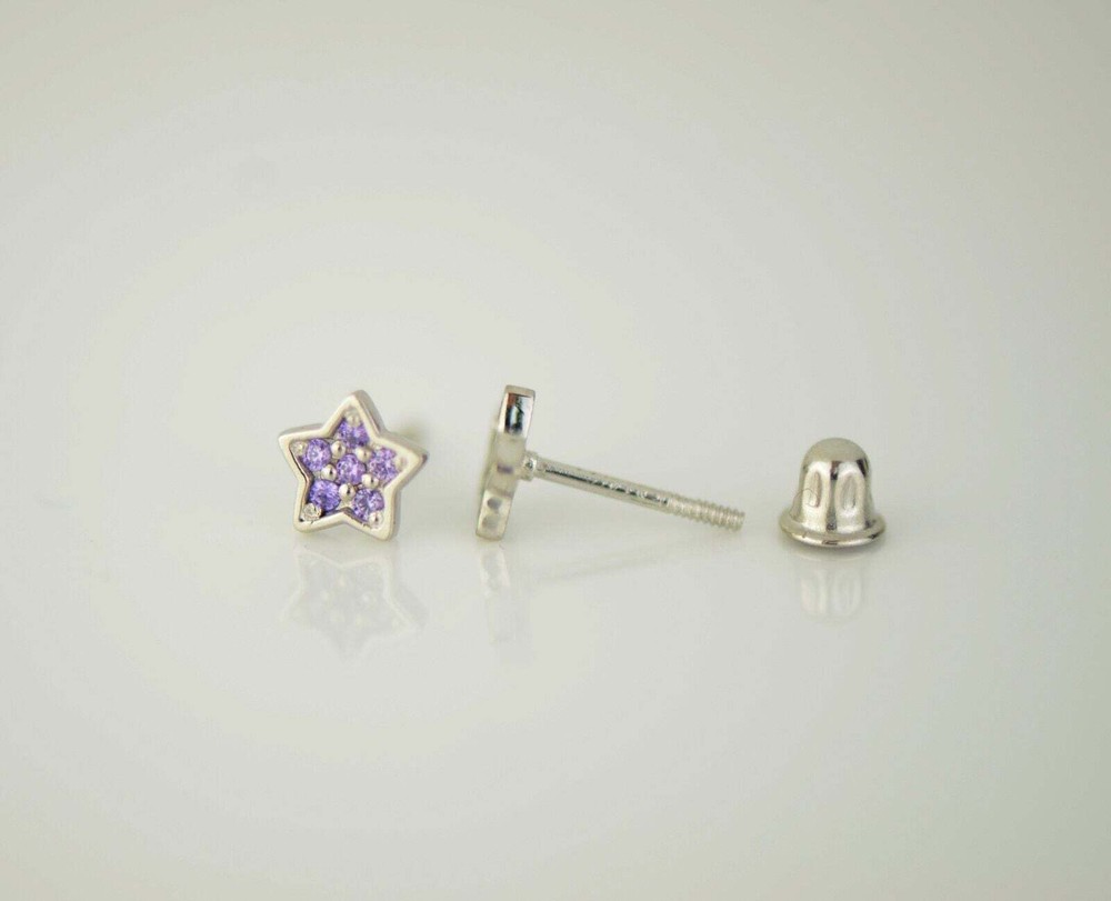14k White Gold CZ Star Stud Earrings