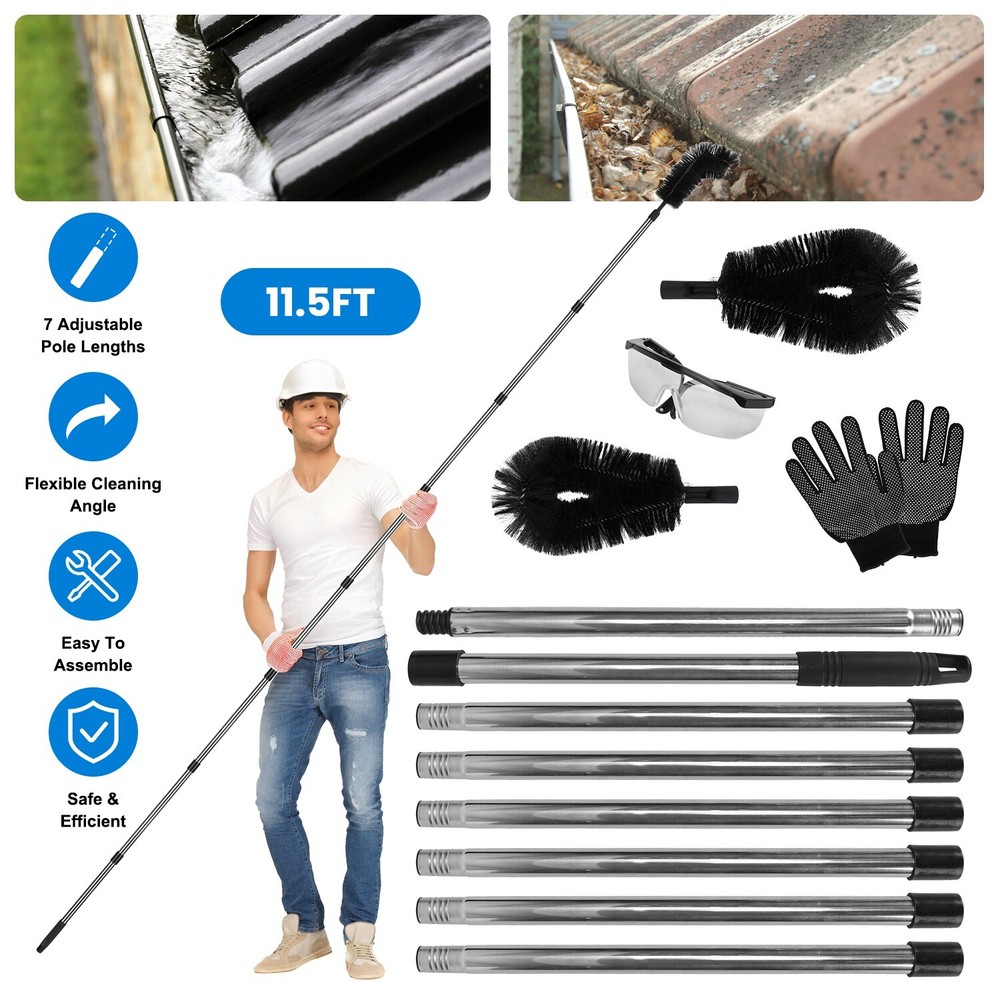 11.5FT Telescoping Gutter Cleaning Brush Tools Extendable Rain Gutter Cleaner