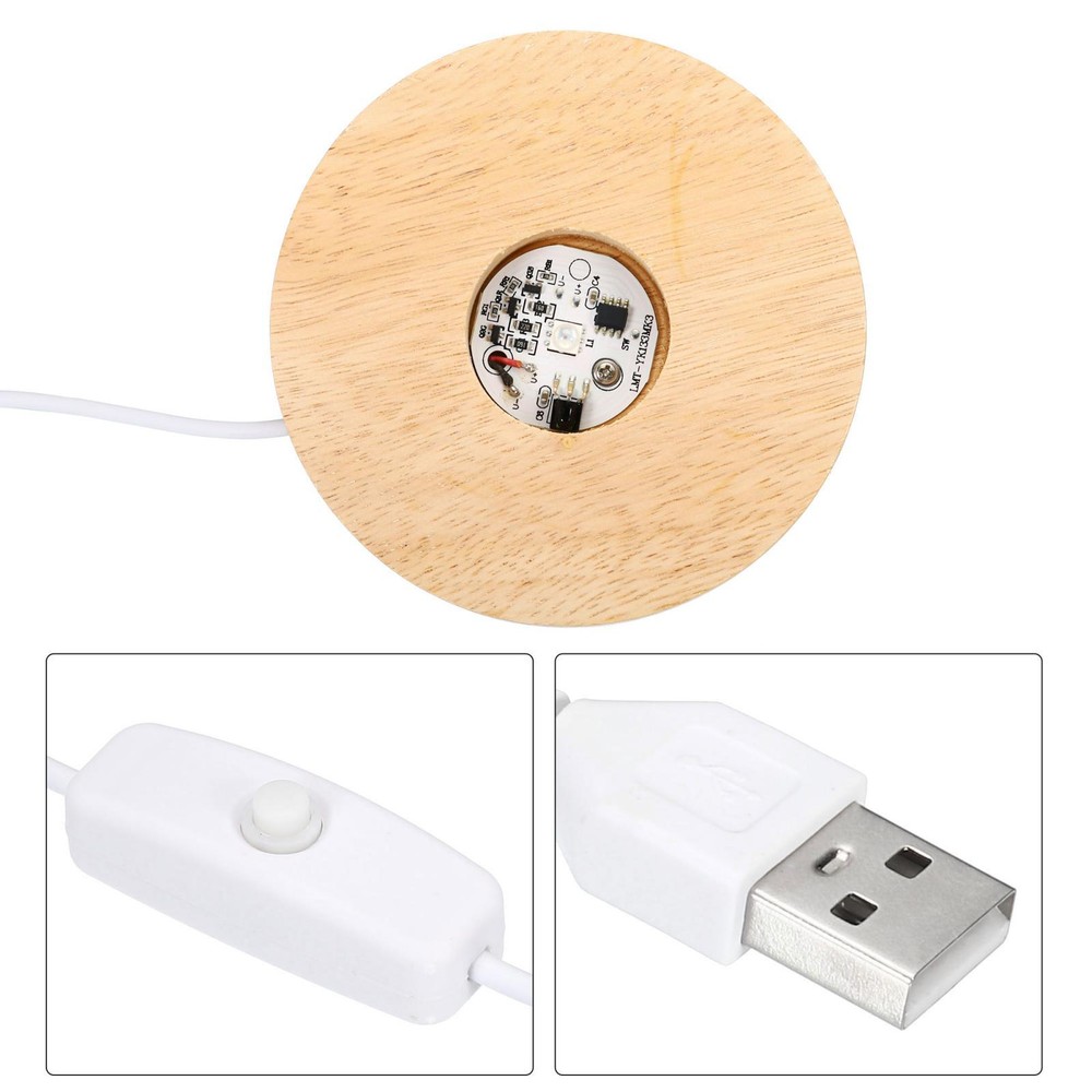 LED Light Round Wooden 3.94" Multicolored Display Base Stand with Remote Control