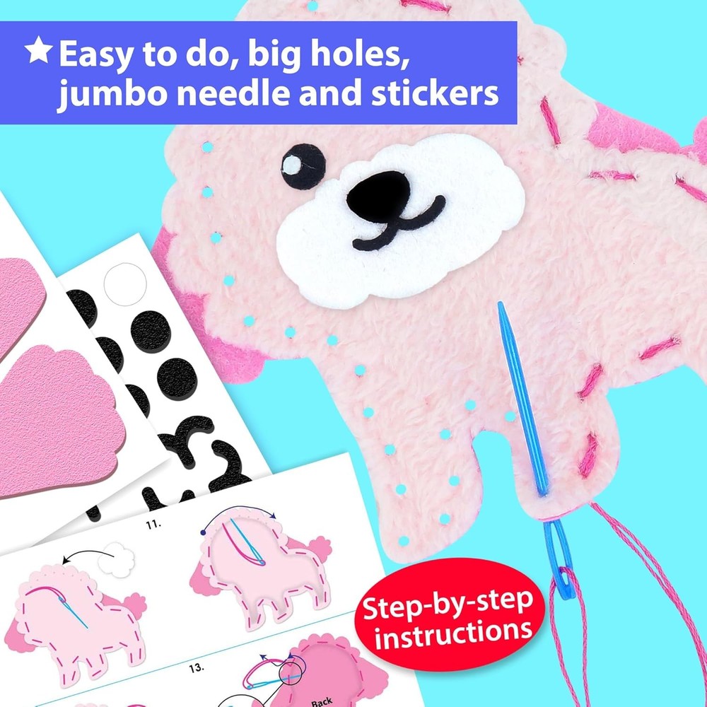 KRAFUN Easy Sewing Kit Beginner Kids 8 Projects Stuffed