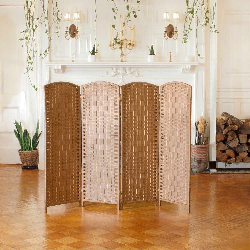 4 ft. Short Diamond Weave Fiber Folding Screen - Natural - 4 Panel