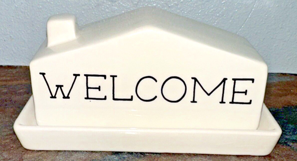Boston Warehouse Lidded Butter Dish, Welcome