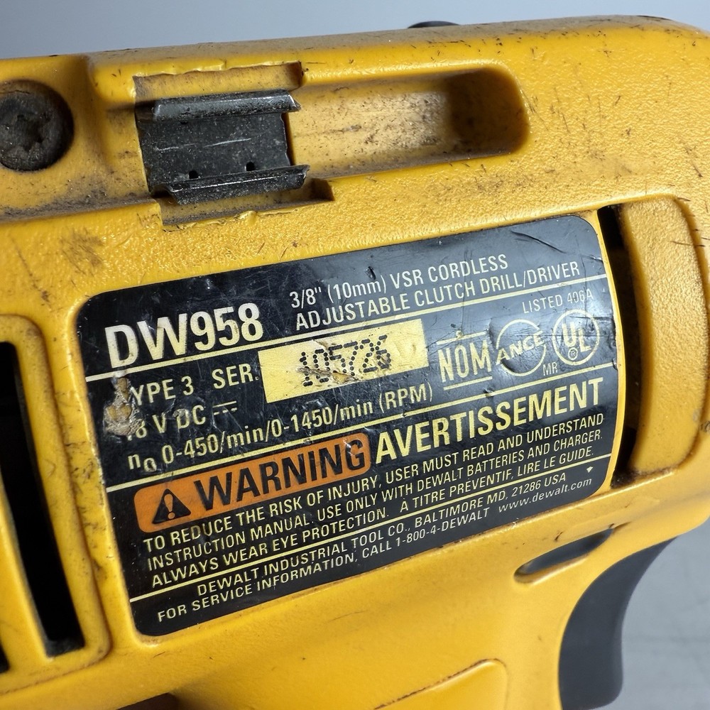 Dewalt DW958 3/8" Cordless Drill/Driver 18V No Battery Tool Only