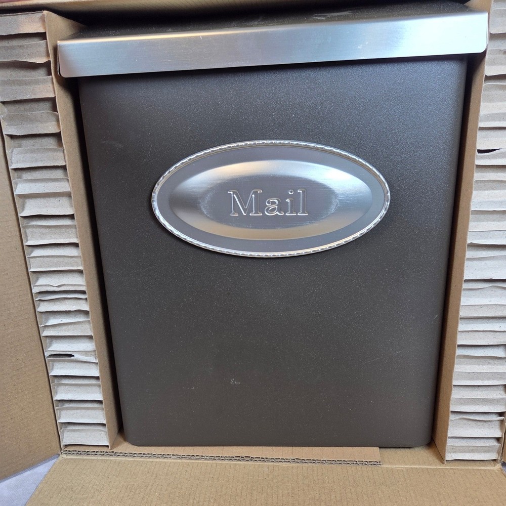 Modern Wall Mount Mailbox Bronze and Silver Metal Vertical Locking Open Box