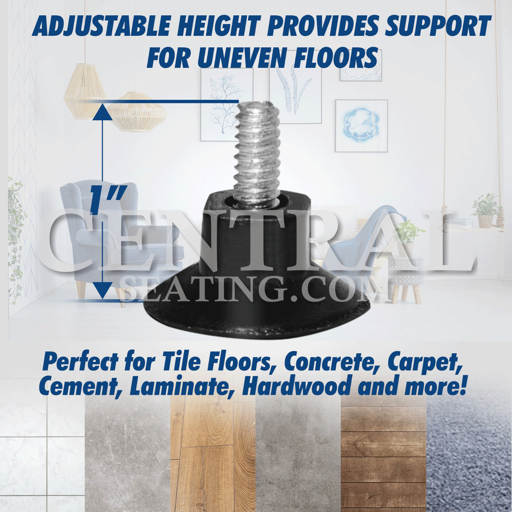 1"H Table Base Feet Leveler 12-Pack Black Plastic Stabilizer Wedges Leveling
