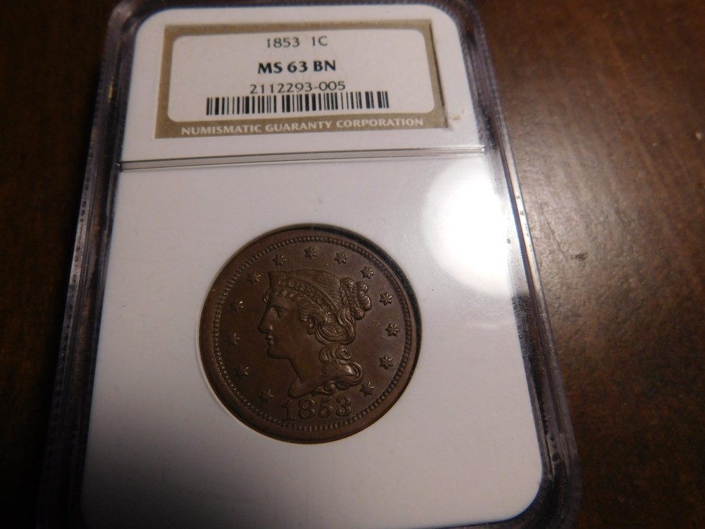 1853 LARGE CENT NGC MS63BN