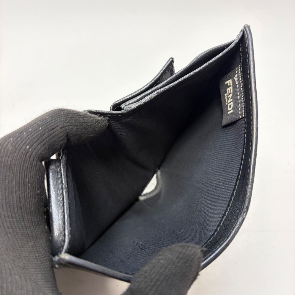 FENDI Compact Wallet Black Leather