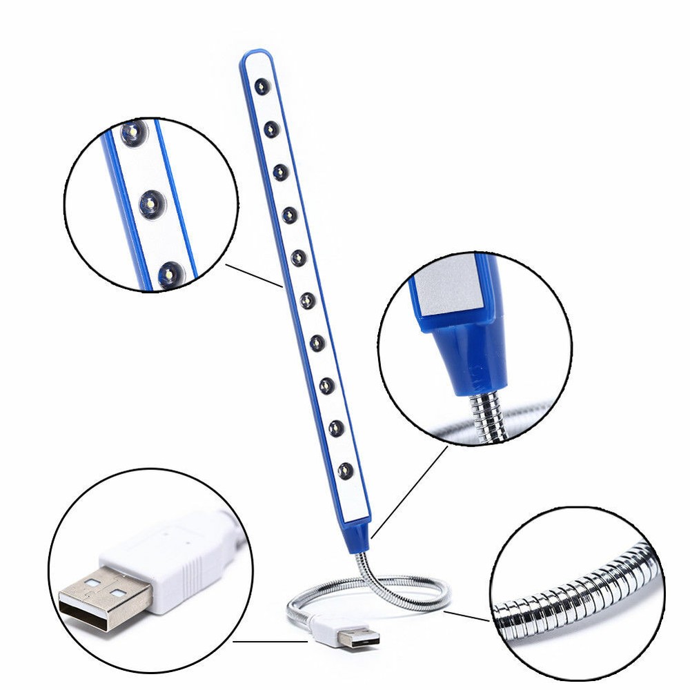 USB LED LIGHT / 10-LED's / FLEXIBLE LAMP / READING LIGHT color ( SILVER )