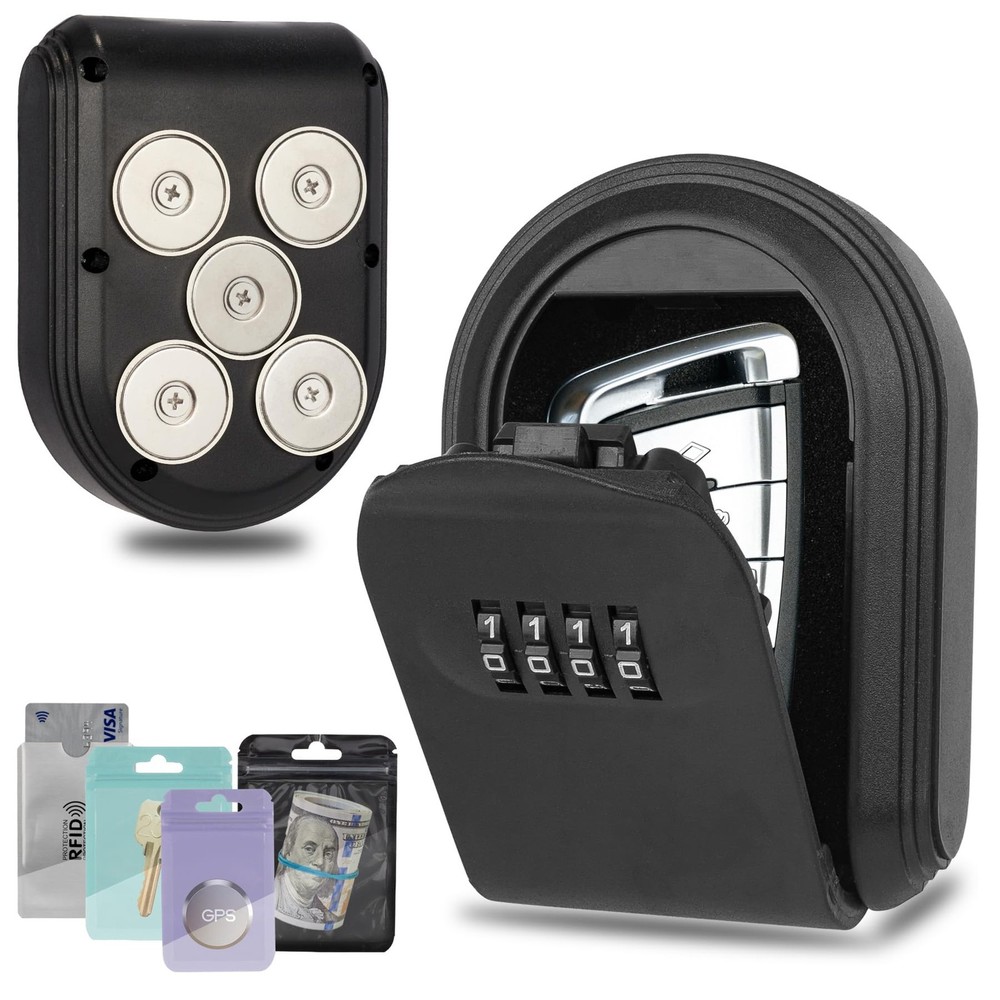 Magnetic Key Box for Under Car, Hide a Key Outside with Combination Lock Box,...