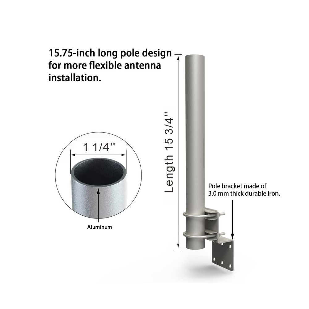 Technical Pole Mount Accessory for Outdoor Antennas Length 15.75", Gray