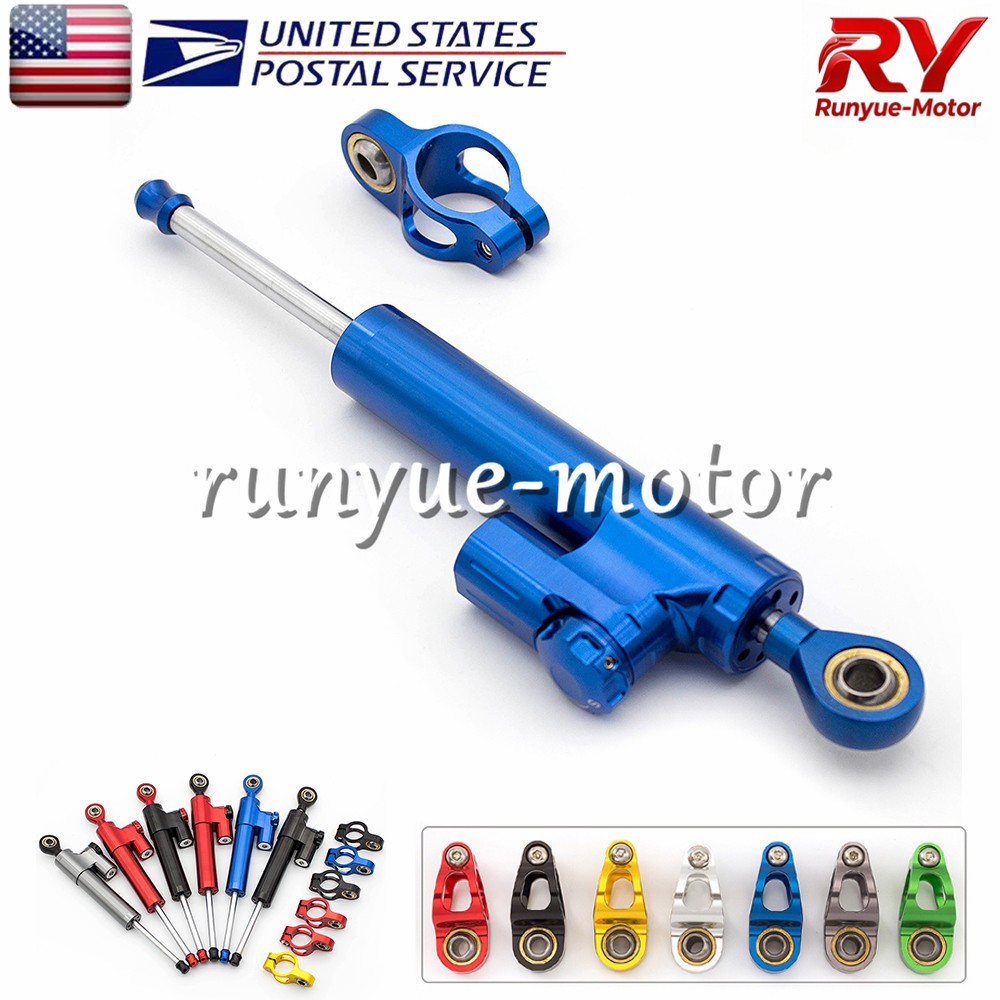 Blue 255mm Adjust Steering Damper Stabilizer Linear Control Universal Aluminum