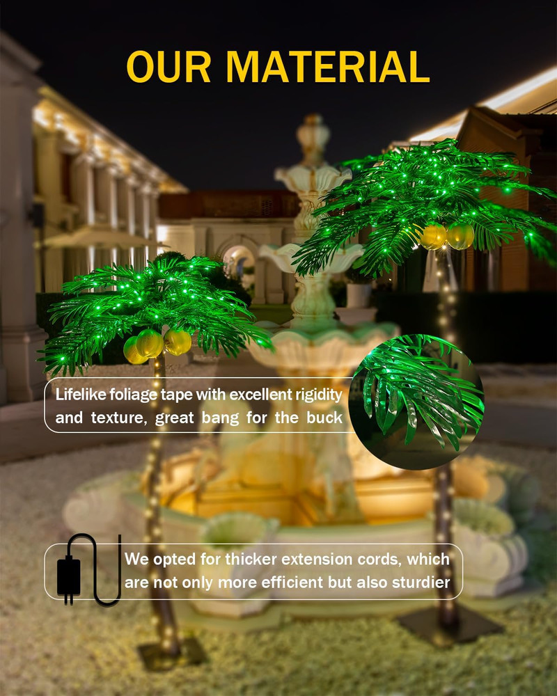 5Ft Lighted Palm Tree with Glowing Coconuts - Dimmable, UL Certified, Waterproof