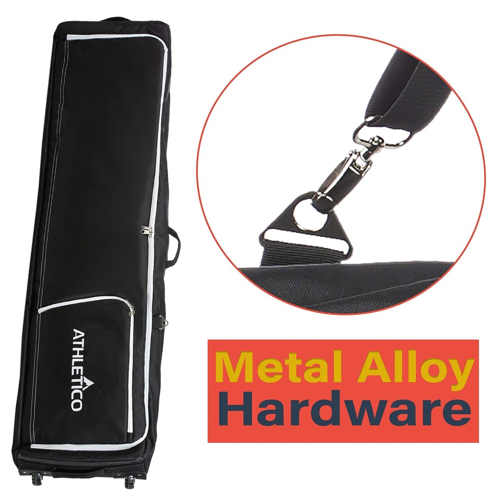 Athletico Rolling Double Ski Bag - Padded with Wheels One Size, Black