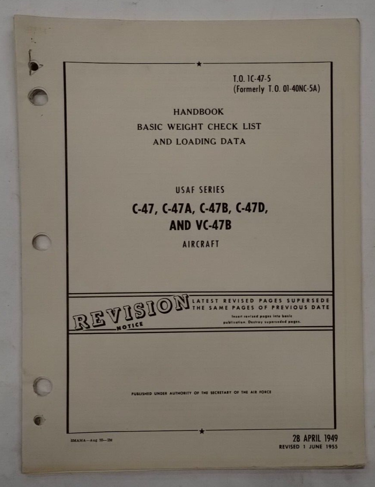 Douglas C-47/A/-B/-D/VC-47B Aircraft Basic Weight Checklist & Loading Data-Orig.