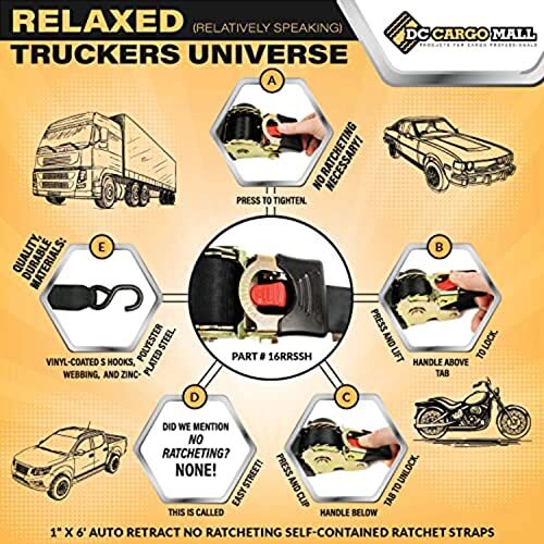 2Auto Retract Ratchet Straps w/Soft Loop, 1" x 10" SELF-CONTAINED Compact Cargo