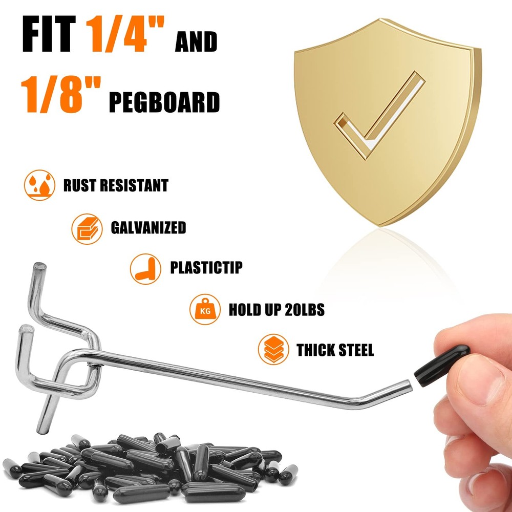 "25 Pack 4"" Pegboard Hooks Pegboard Organizer Kit for Garage Tools"