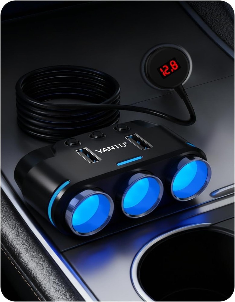 Car Cigarette Lighter Adapter with 150W Output & 3-Sockets for Multiple Devices