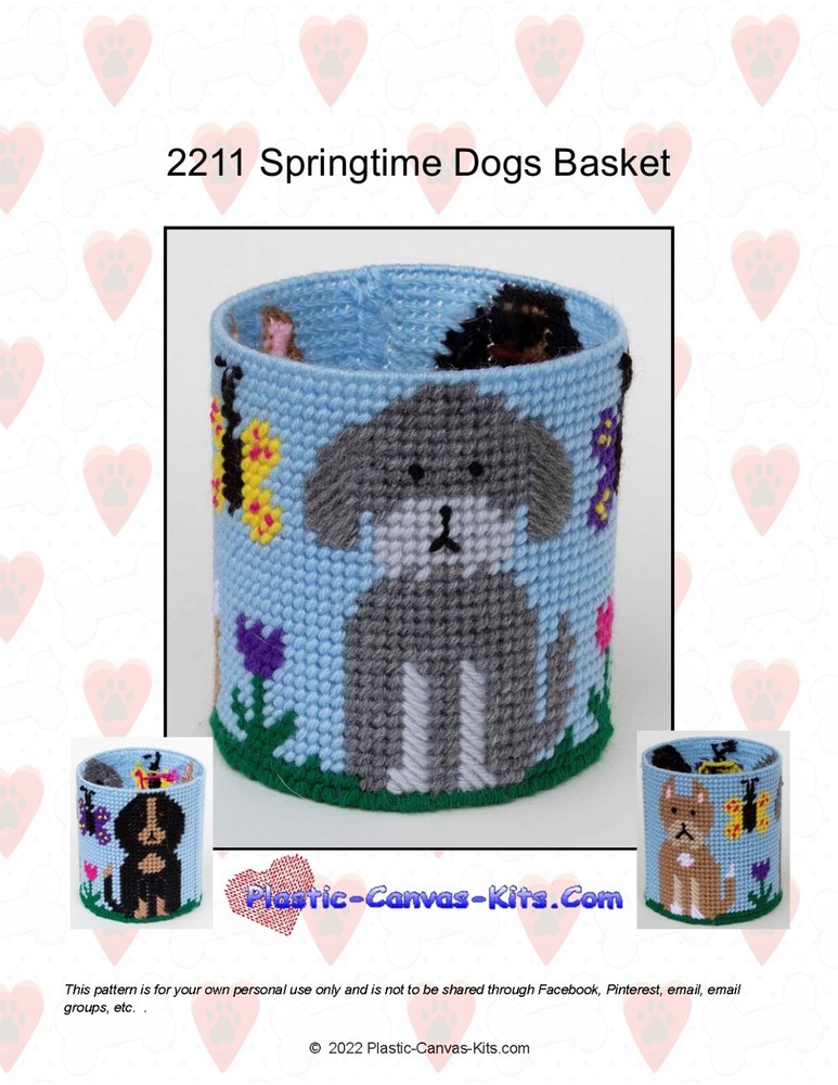 Springtime Dogs Basket-Plastic Canvas Pattern or Kit